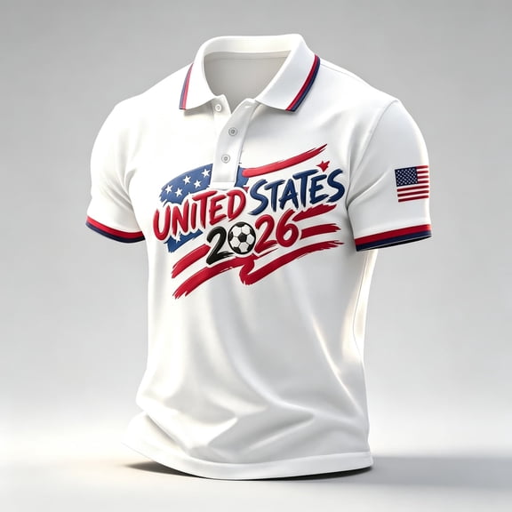 USA 2026 Soccer Cup Fan Polo for Men, Short Sleeve Button Collar Jersey with Stars & Stripes Graphic, Loose Fit Breathable Athletic Shirt, 1 PC Pink M
