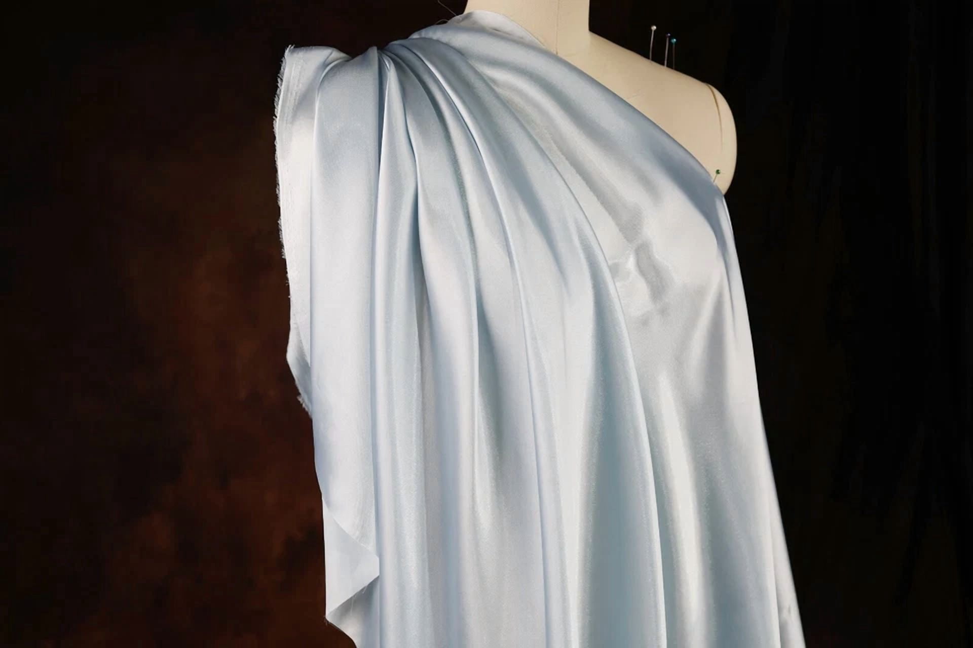 BUTTERFLY- Light Blue Satin Charmeuse Fabric By The Yard 306
