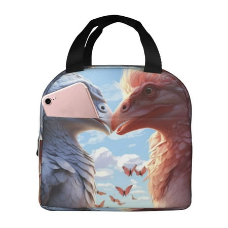 Insulated Lunch Bag for Women Men - Red and White Bird Couple Leakproof Cooler Lunch Box for Women Men  Lunch Tote Bags for Work School Picnic Travel