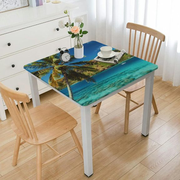 HAOXIT Square Table Cloth Cover Green Palm Trees Sky Ocean Nature Tablecloth for Indoor Outdoor Picnic Party Fit for Square Tables 36*36