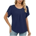thumbnail image 2 of Xuyuer Women's Casual Solid Color Summer Round Neck Short Sleeve Blouse, Breathable Polyester Top for Beach Vacations, Weekend Outings and Relaxed Everyday Style, 2 of 8