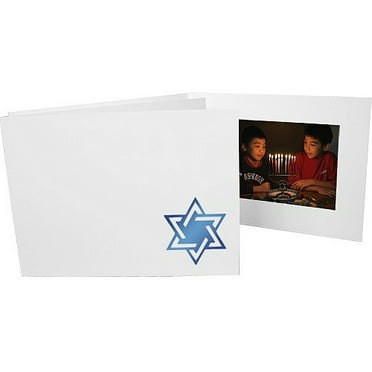 (50 pack) Star of David Judaica Blue foil on white cardboard 6x4 photo folder - 4x6