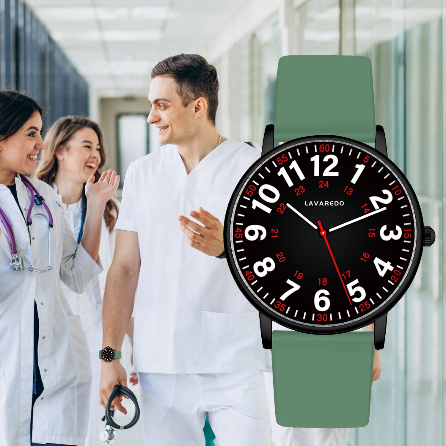 Bomieux Watch for Women Nurse Watch for Doctors Luminous Easy Read Dial,12/24 Hours with Second Hand,Silicone Band,Waterproof Watch Mother's Day gift for Women