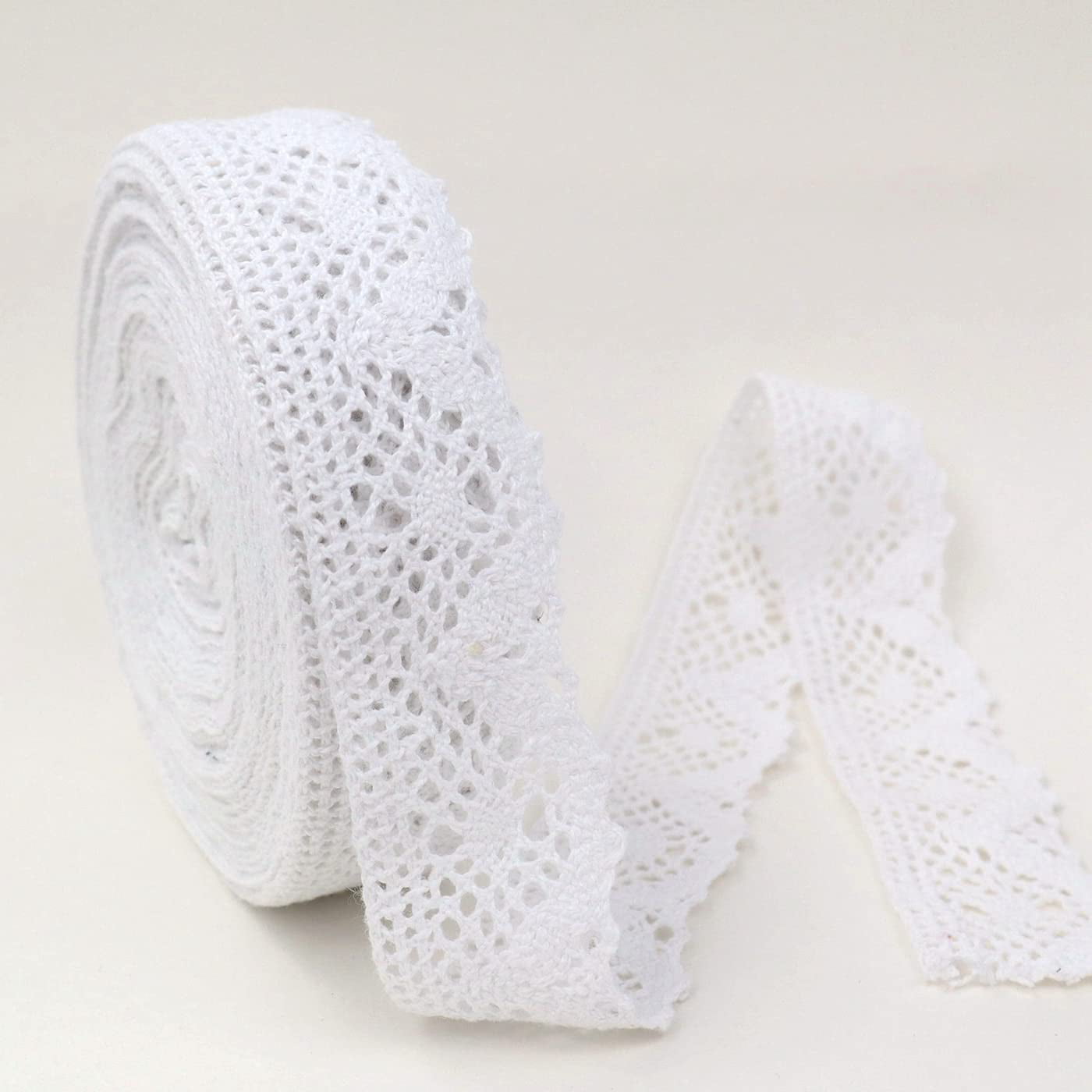  HERZWILD 32.8 Yards White Sewing Lace Ribbon by The Yard Cotton  Lace Ribbon White Vintage Decorative Lace Trim Crochet Decorative Lace  Fabric for Sewing Crafts Wedding Decoration(30m/W)