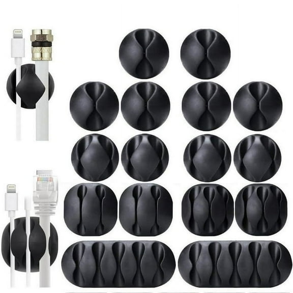 Cable Clips, 16 Pack Black Self Adhesive Cord Holder, Ideal Cable Management Cord Organizer Wire Keeper for Desk, Nightstand, Phone Charger, Computer, Home, Office, Car