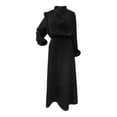 thumbnail image 5 of ZOHIUM Womens Petite Summer Dresses Women's Mock Neck Satin Dress Elegant Long Sleeve Elastic High Waist Formal Wedding Cocktail Party Maxi Dresses Tropical Dresses for Women (Black,S), 5 of 5