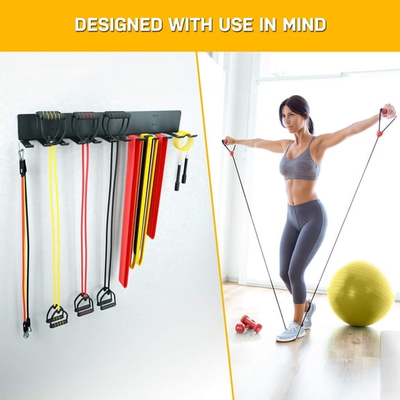 Gym Storage Rack with 12 Hooks, Multi Purpose Gym Equipment Wall Rack Hanger for Pro Home Gym Storage for Exercise Bands, Barbell Bars, Jumprope (Hardware Included)