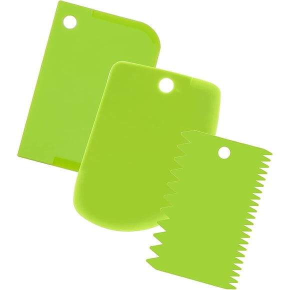 3-pack Multipurpose Plastic Dough Scraper Straight Curved And Serrated Edge Bowl Scraper Food Safe Bread Pizza Pastry Cake Cutter (green)