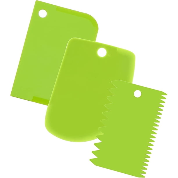 3-pack Multipurpose Plastic Dough Scraper Straight Curved And Serrated Edge Bowl Scraper Food Safe Bread Pizza Pastry Cake Cutter (green)
