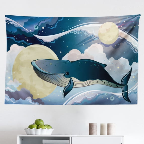 Whale Tapestry, Real Photo Image of 4 Killer Whales Coming Out of The SeArt Print, Fabric Wall Hanging Decor for Bedroom Living Room Dorm, 2 Sizes, Blue and Black, by Ambesonne