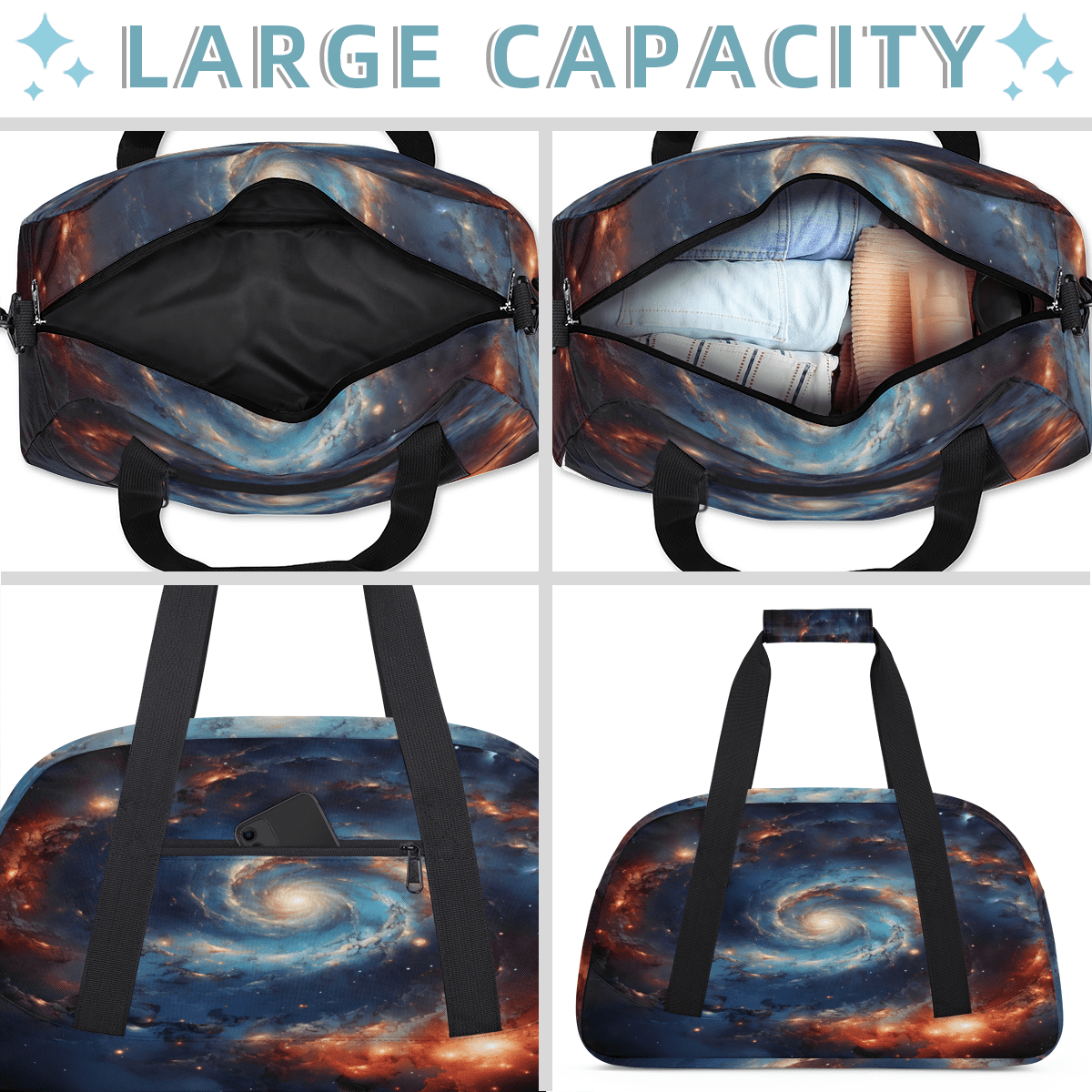 Herdesigns Space Sports Duffle Bag for Women & Men, Galaxy Nebula Outer Space Gym Bag Dance Bag Overnight Bag Carry On Weekender Travel Bag