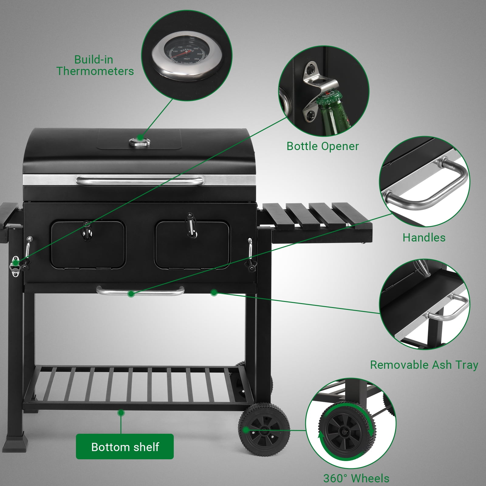 Zimtown BBQ Grill Outdoor Charcoal Barbecue Pit Smoker with Double Charcoal Tray Separable Adjustment Independent Temperature Control for BBQ Events,Party,Wedding