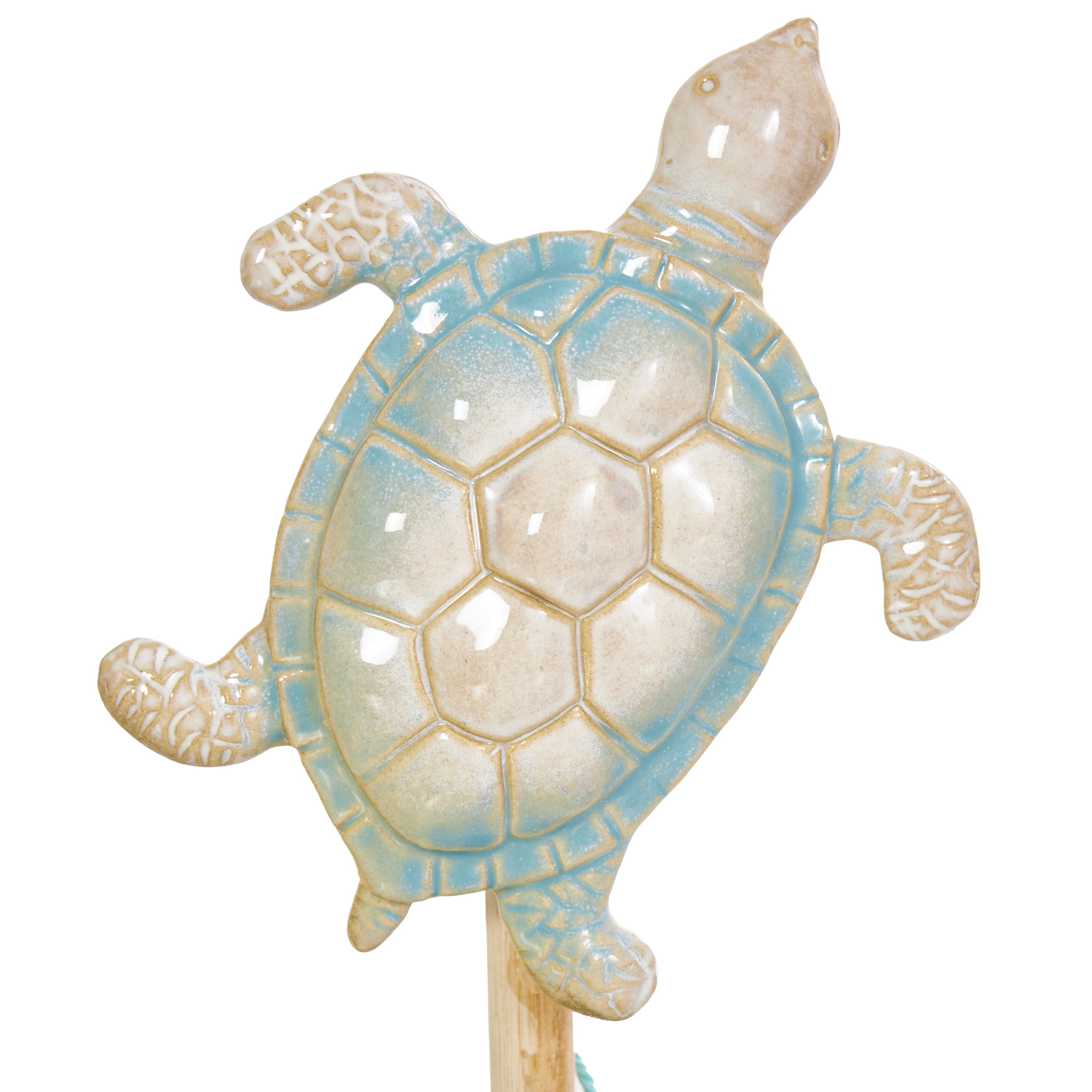 4"W, 12"H Blue Ceramic Handmade Ombre Sea Life Sculpture with Cylinder Block Bases and Netting Accents, by DecMode (3 Count)