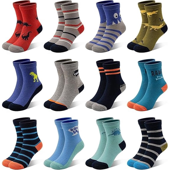 Boys Socks 12 Pairs Novelty Crazy Crew Socks for Toddler Kids Girls 1-7 Years Old Fun Mid Cut Sock Children