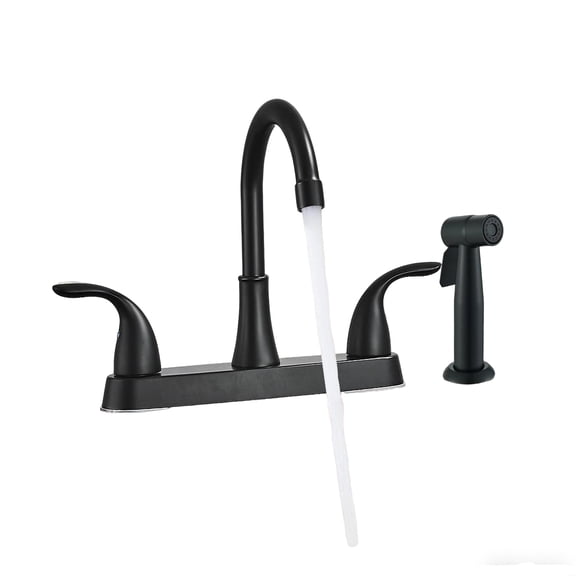 Matte Black 3 or 4 Hole Kitchen Faucet with Side Sprayer High Arc 360°Rotating Spout Kitchen Sink Faucet  2 Handle 8 Inch Centerset RV Kitchen Faucet
