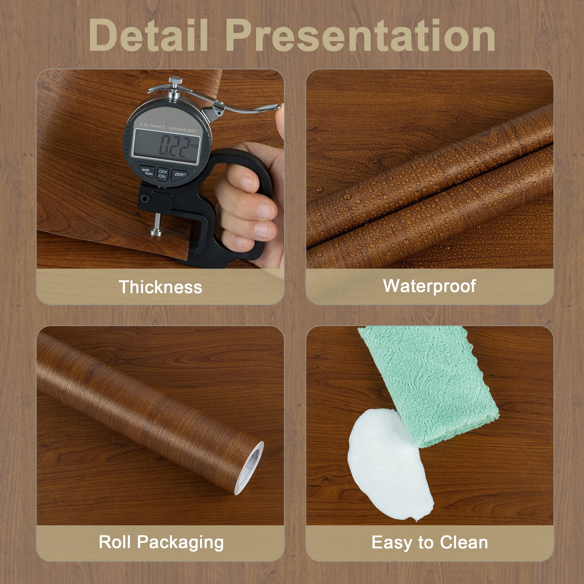 Abyssaly Wood Peel and Stick Wallpaper 15.7" × 118.1" Chestnut Woodgrain Removable Self-Adhesive Vinyl Wall Paper for Home Decor