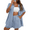Blue, variant on LYMAYTER Women Summer Sets Casual Short Sleeve Button Shirts Drawstring Shorts Lounge Tracksuit Set S-3XL