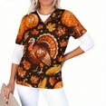 thumbnail image 5 of Feancey Womens Thanksgiving Scrubs Short Sleeve V Neck Nursing Tops Holiday Casual Turkey Print Scrub Shirt Comfy Loose Working T-Shirt with Pockets Multicolor M, 5 of 7