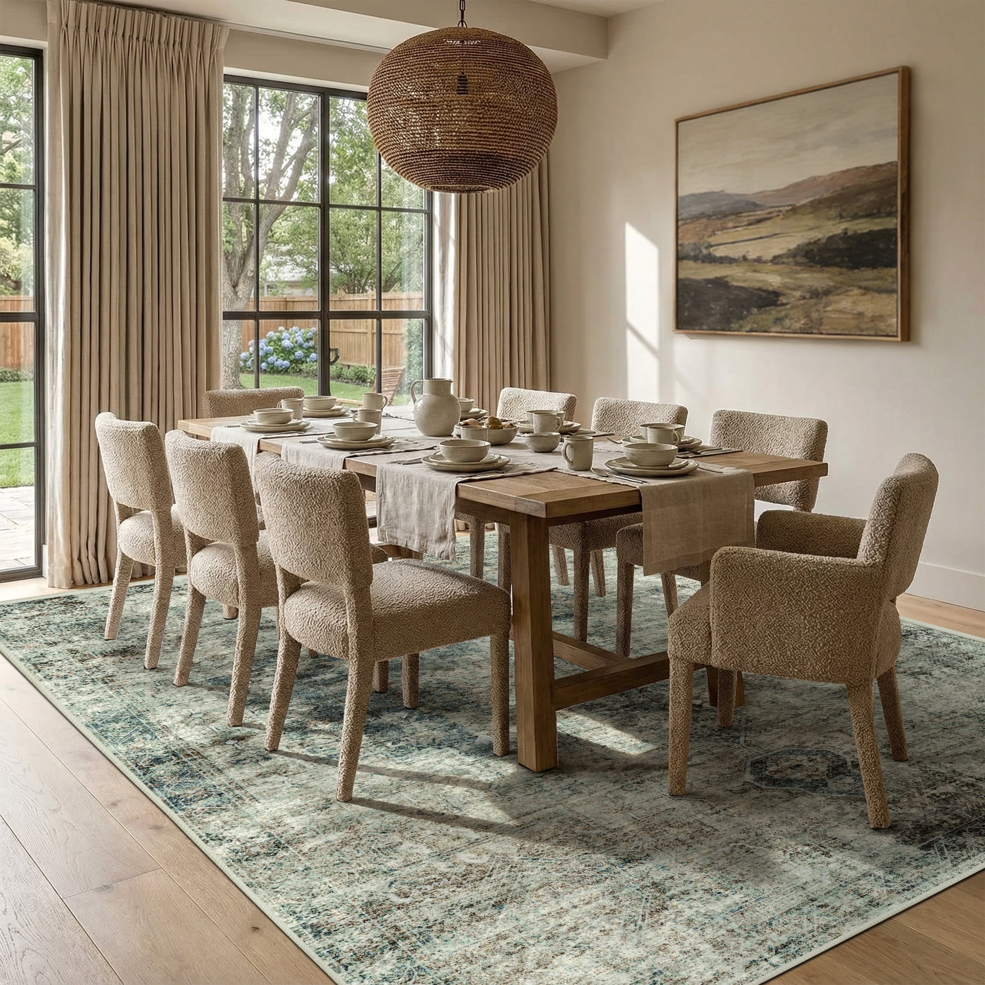 ATHOPE 5x7 Area Rug, Vintage Boho Medallion Rugs Non-Slip Soft Low Pile Washable Rug Large Distressed Rug Indoor Retro Carpet for Living Room Bedroom Dining Room Home Office, Moss Green