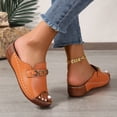 thumbnail image 5 of Dressy Slides Sandals for Women Ladies 2025 Fashion Leather Open Toe Platform Wedge Dress Slip on Shoes, 5 of 8