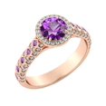 thumbnail image 5 of 2.50 ctw Amethyst Ring with Diamonds 14K Rose Gold Vintage Micro Pave Halo, 5 of 7