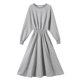 thumbnail image 1 of Laklulu Vestido midi de manga larga con cinturón para mujer, invierno, otoño, gris, L, 1 of 6