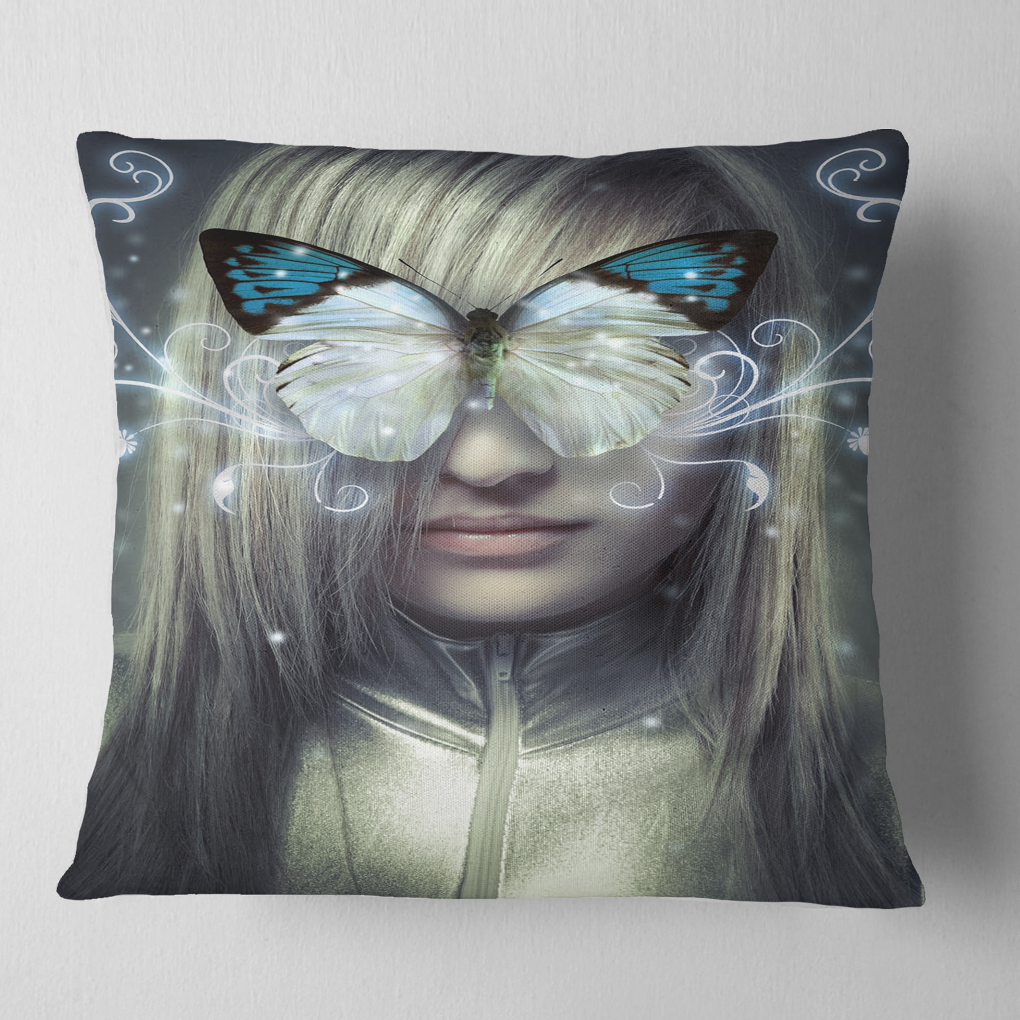 Designart Serious Young Blonde - Abstract Portrait Throw Pillow - 16x16