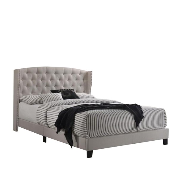 Wooden California King Platform Bed With Wingback Padded Headboard