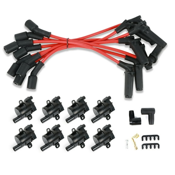 HIRINTOL 8pcs Ignition Coils 8pcs Spark Plug Wires For Chevy Silverado GMC 4.8L 5.3L 6.0L UF262