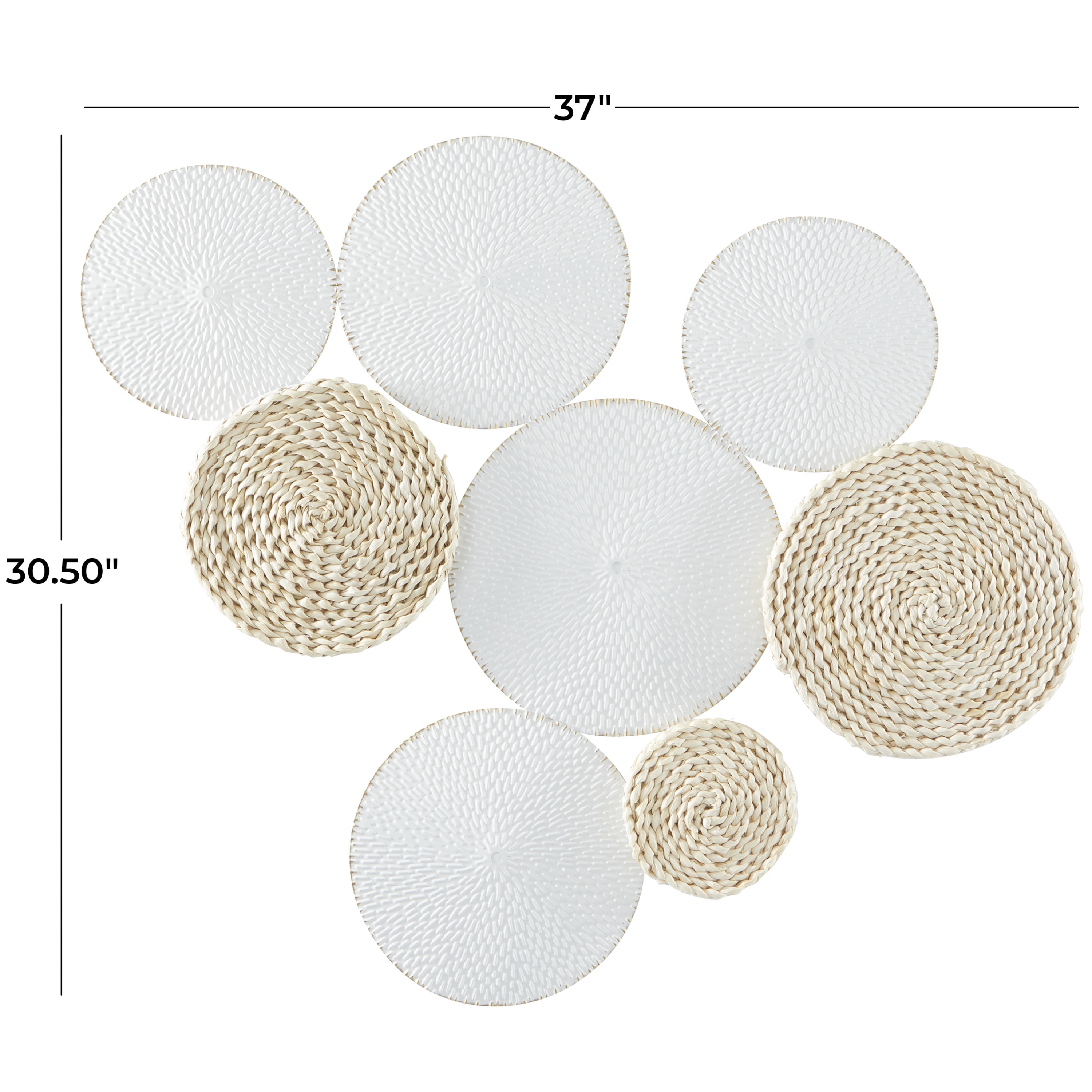 DecMode White Metal Rope Design Plate Wall Decor with Textured Pattern