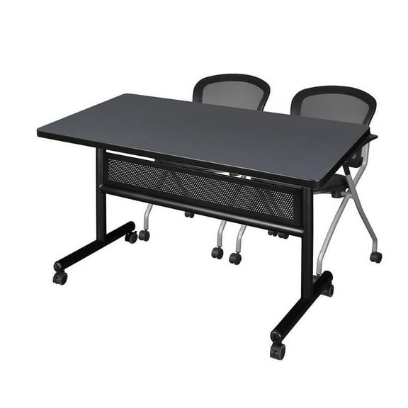 48" x 30" Flip Top Mobile Training Table w/ Divider- Grey & 2  Nesting Chairs