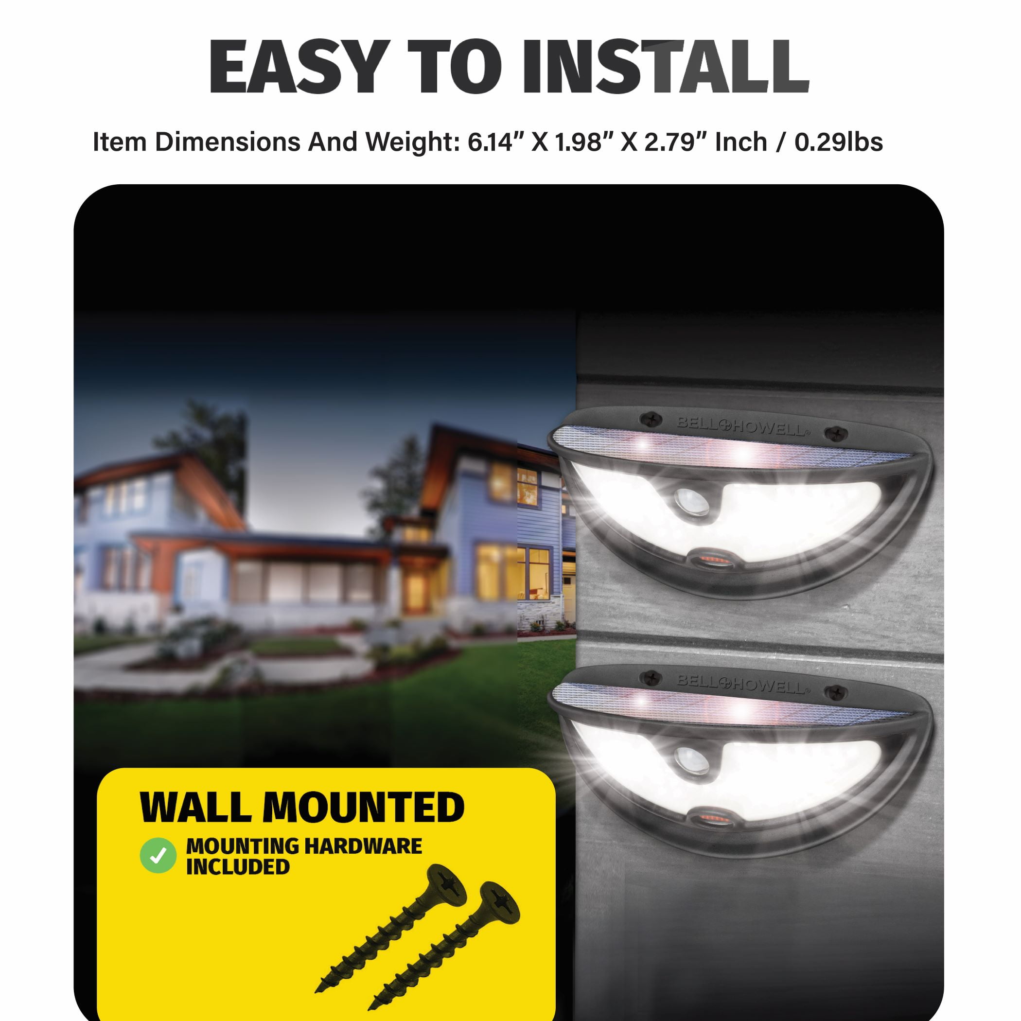 Bell + Howell Bionic Wall Light Max 2 Pack Solar Powered Motion Activated Outdoor Security Lights