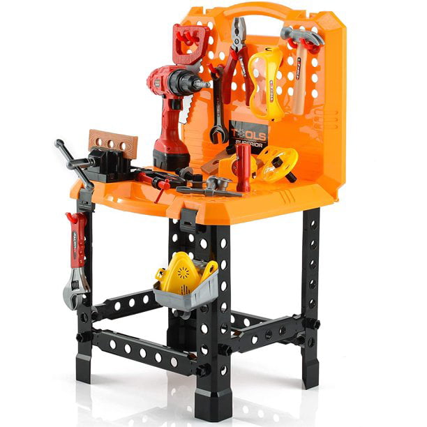 73 Pieces Kids Construction Toy Workbench For Toddlers Power Tool Bench Set, 