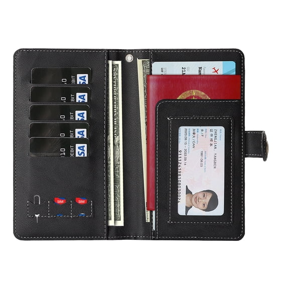 TECH CIRCLE PU Leather Passport Holder Wallet Case with Detachable Wrist Strap Lanyard for Travel Essentials, Built-in Magnetic Snap Closure, Multiple Slots Pockets, RFID Blocking, Black