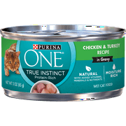 Angle View: (24 Pack) Purina ONE Natural Gravy Wet Cat Food True Instinct Chicken & Turkey Recipe in Gravy 3 Oz. Cans