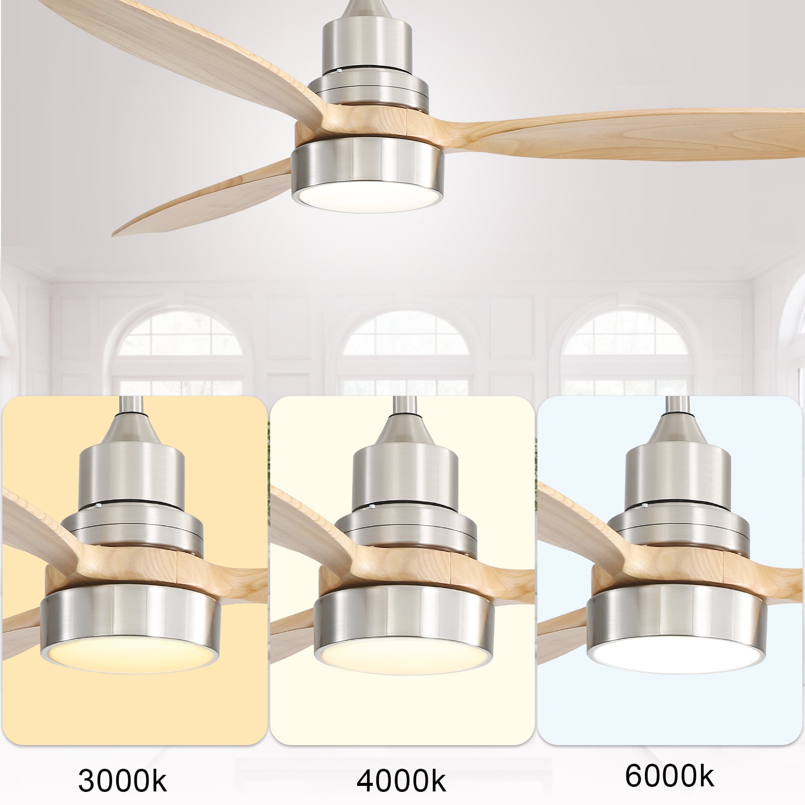 Sofucor 52 Inch Ceiling Fan with Lights, Remote Control, Dimmable LED, 3 Blades, Reversible DC Motor, Indoor