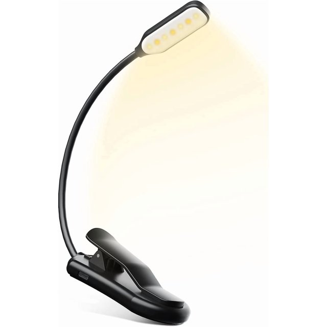 Reading Lamp with Clip, 7 LED Rechargeable, 3 Dimmable Lighting Modes, Eye Protection, 360 Flexible Brightness, in Amber, with USB Cable, for Book and