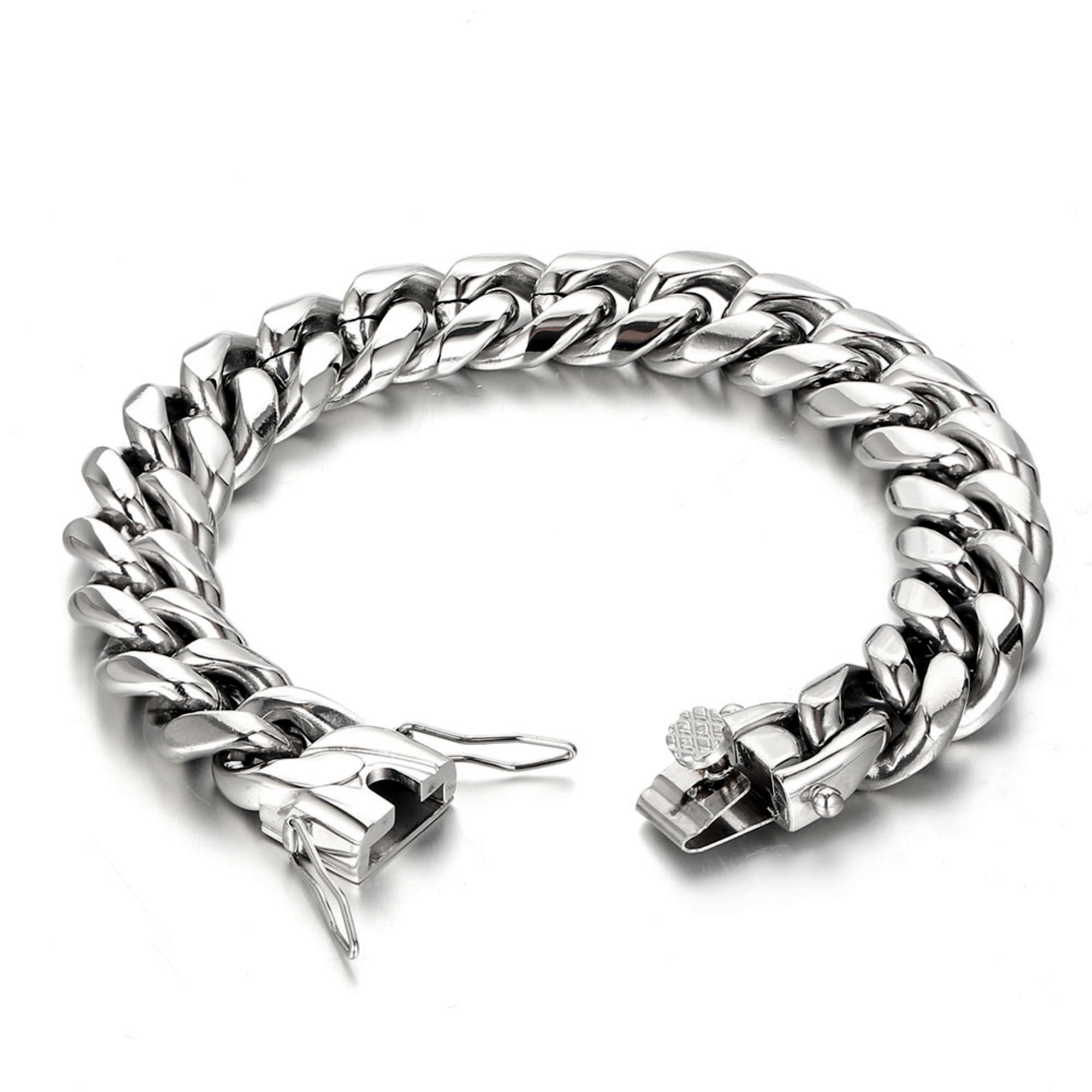 RapzGz Men’s 14mm Cuban Link Bracelet, Durable 18K Gold/Black/Rainbow/Silver Tone Stainless Steel Bracelet for Men & Women, Hip Hop Bracelets Chain, 8"-9.5" Ideal Gift for Him & Her.