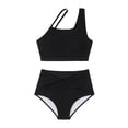 thumbnail image 1 of Mialoley Women's 2Pcs Bikini Set, Summer One Shoulder Cutout Tank Tops + Bottom Set Swimwear, 1 of 5