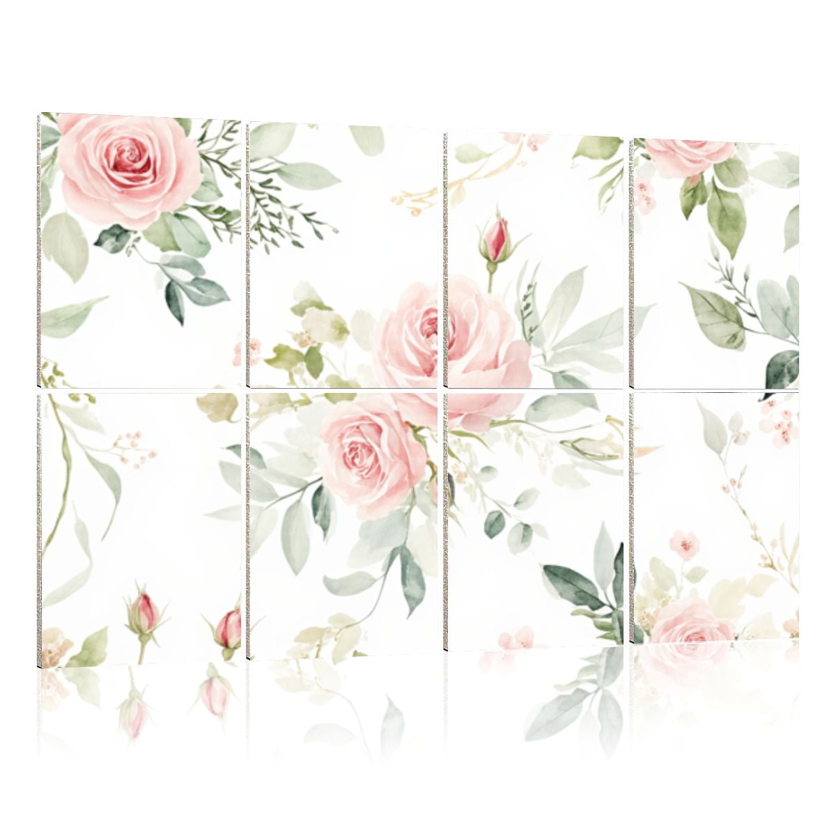 8 Pack Art Acoustic Panels Sound Absorbing Seamless watercolor floral pink flowers green leaves Decorative Soundproof Wall Panels Self Adhesive for Nursery Game Room Bedroom 48 x32