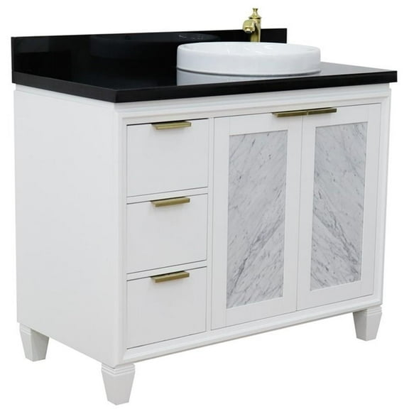 Trento 43" Solid Wood Vanity with Right Round Sink in White/Black