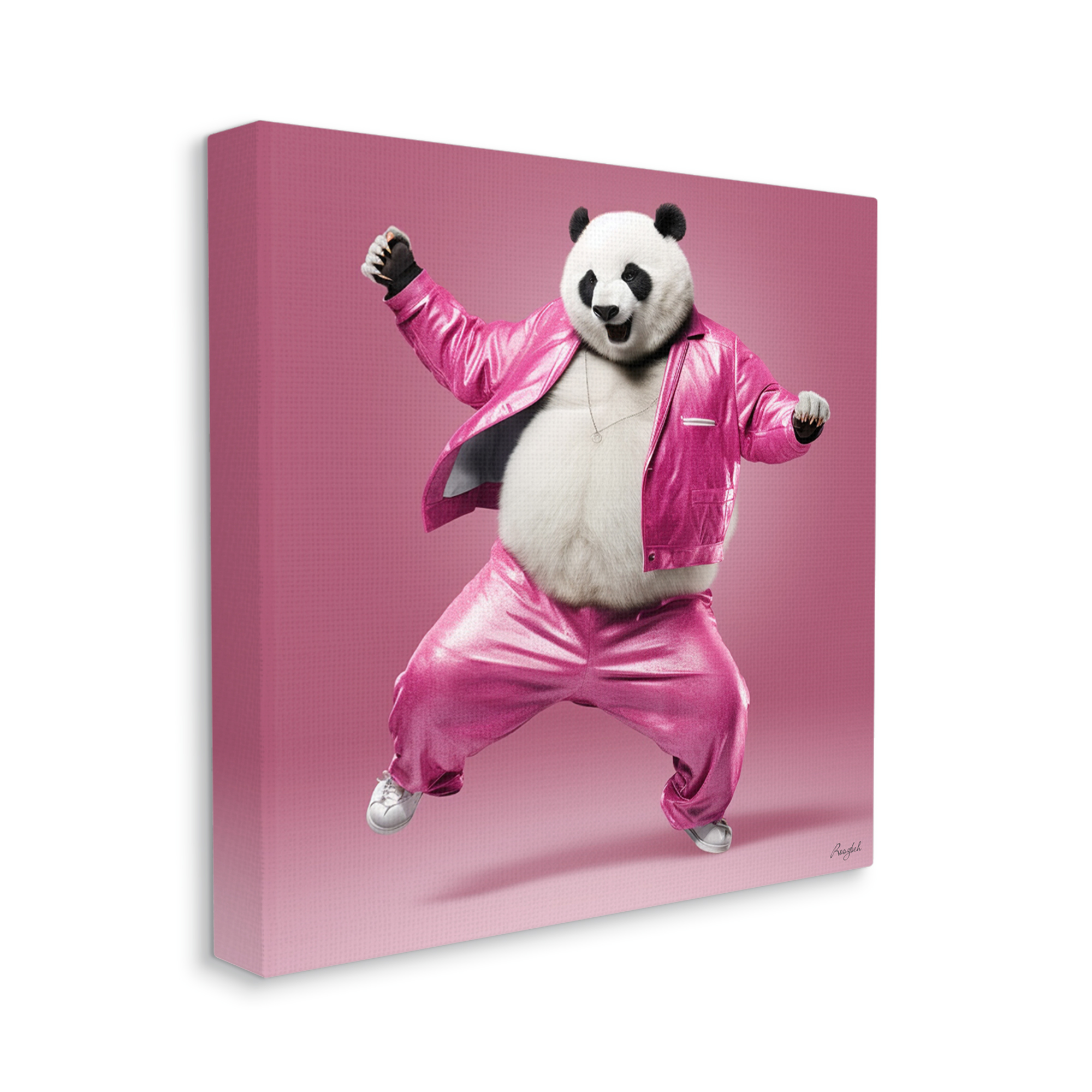 Stupell Industries Dancing Panda in Pink Animals & Insects Painting Gallery Wrapped Canvas Art Print Wall Art, 30 x 30