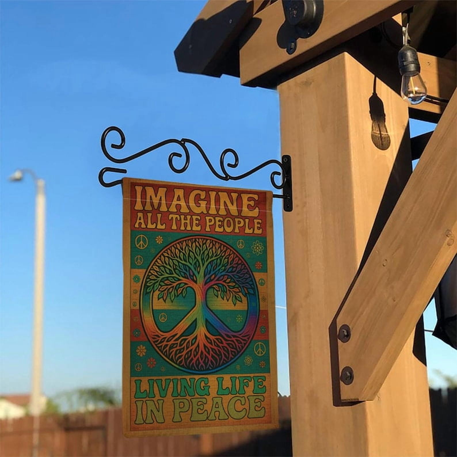 TiniDecor Peace Tree Garden Flag – 28”x40” Imagine All the People Outdoor Yard Banner, Hippie Boho Décor