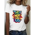 thumbnail image 6 of Women's 100% T-Shirt | Breathable Knit Fabric | Round Neck, Short Sleeve | Colorful 'THEY NOT LIKE US' Print | All-Season Comfort | Machine Washable | Casual Style | Ideal for Casual Attire & Gifts, 6 of 8