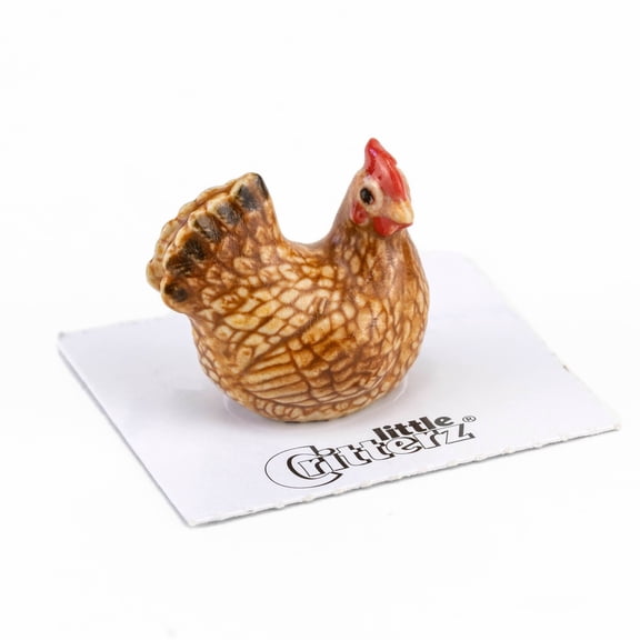 Little Critterz Brown Hen Bantam Hen "Buff" Hand-painted - Home Decor Bird Birthday Gift Decorative Figurine - Miniature Porcelain Figurine