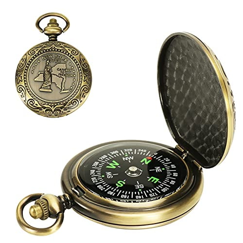 Antique Brass Pocket Compass Push Button Collectible Star Gift 
