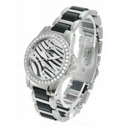 Ladies Silver-tone Zebra stripe clubbing watch 37mm 10mm thick case. CZ bezel, 18mm wide Silver-tone and black link bracelet fits 8 wrists.