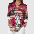 thumbnail image 2 of vigerkar Women's Cotton and Linen Independence Day American Flag Floral Print Shirt (Hot Pink, XL), 2 of 5