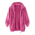 thumbnail image 4 of miqiqism Womens Casual Fleece Jackets Trendy Full Zip Up Long Sleeve Sweater Juniors Casual Jacket Lapel Sherpa Loose Fit Solid Warm Winter Outerwear,Hot Pink,XX-Large, 4 of 5