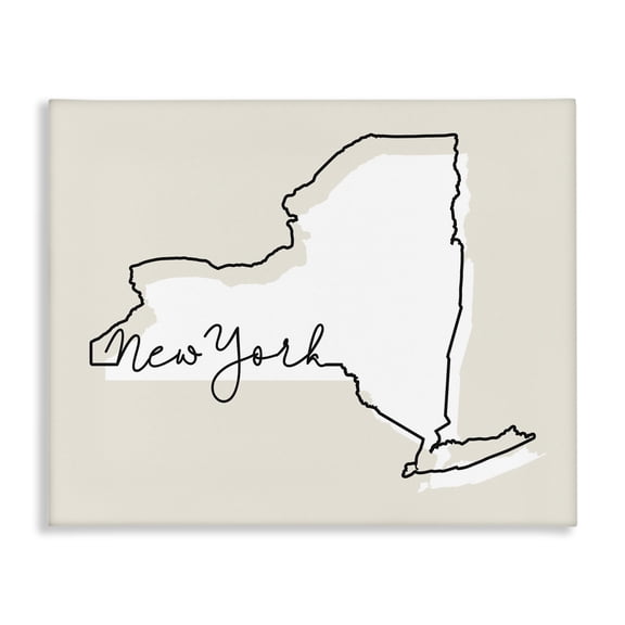 Stupell Industries Farmhouse New York Home State Map Neutral Print Design Canvas Art, 48 x 36, by Lil' Rue